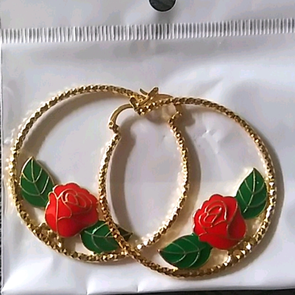 New rose Earring/ red evil eyes